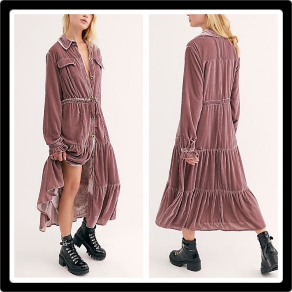 Free People Velvet Button-Down Maxi Dress